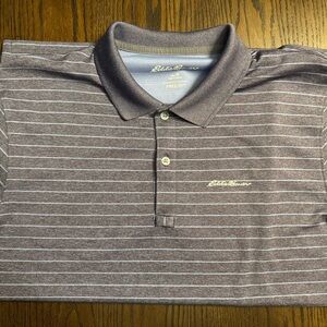Eddie Bauer Men's Polo in Light Purple and Light Blue Stripes - M